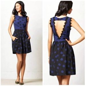 Corey Lynn Calter Split Dots Fit & Flare Lace Trim Dress